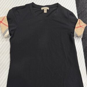 Burberry Black Tee with Plaid Detail